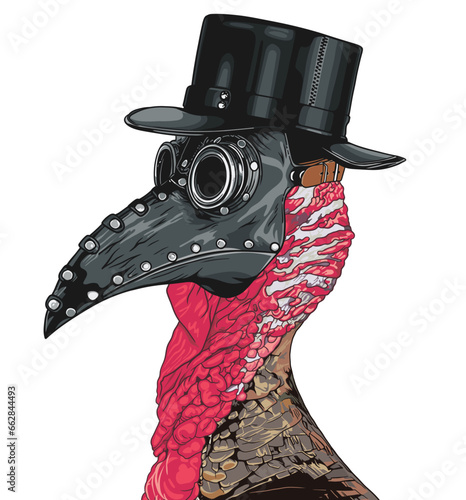 A turkey adorned with a plague doctor mask vector illustration