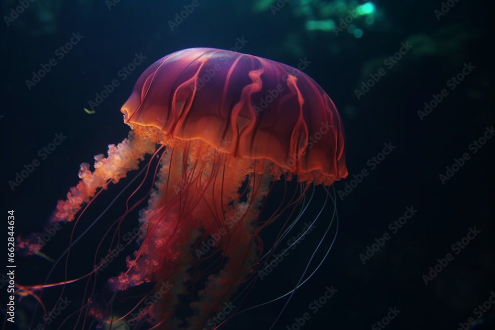 Jellyfish swimming in the depths of the sea. AI Generated Jellyfish swimming in the depths of the sea. AI Generated