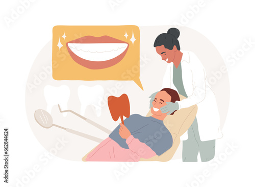 Dental esthetic clinic isolated concept vector illustration. Cosmetic dental service, teeth aesthetic treatment, private dentistry, beauty medical clinic, smile treatment studio vector concept.