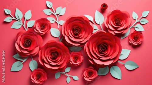 Red Roses made in paper cut craft   Layered paper