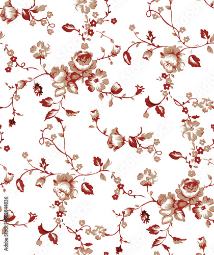 Elegant seamless pattern with watercolor peony flowers, design elements.