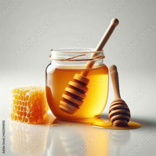 Honey and honeycomb in jar.