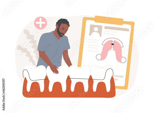 Dental tooth plate isolated concept vector illustration. Single tooth plate, dental health care, complete and partial denture, missing teeth replacement, orthodontic appliance vector concept.