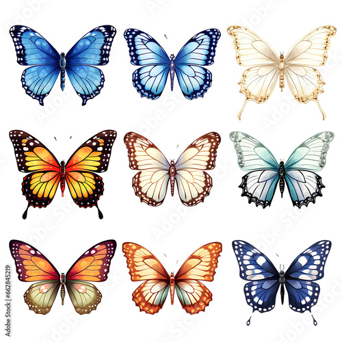 collection of butterflies on transparent background PNG. 