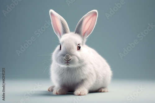 Cute white rabbit on blue background. Easter concept. 3D Rendering © Ahsan ullah