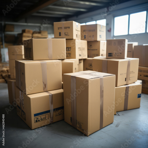Pile of boxes in storage. Delivery concept. © Allistair/Peopleimages - AI