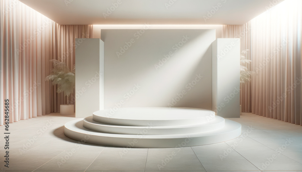 White podium in modern interior. Mock up. Generative AI White podium in modern interior. Mock up. Generative AI