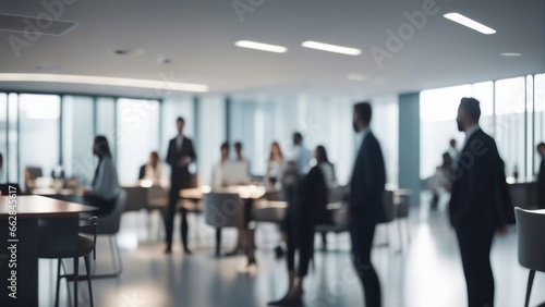 Soft of blurred people meeting at table. Abstract blurred office interior space background