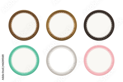 丸形の木製フレームとレースのセット