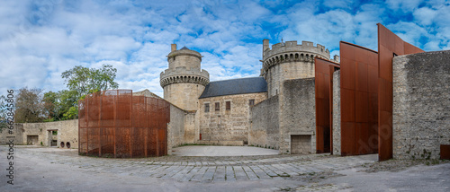 Alençon, France - 10 14 2023: View of the ramparts of the Castle of the Dukes of Alençon from the courtyard. photo