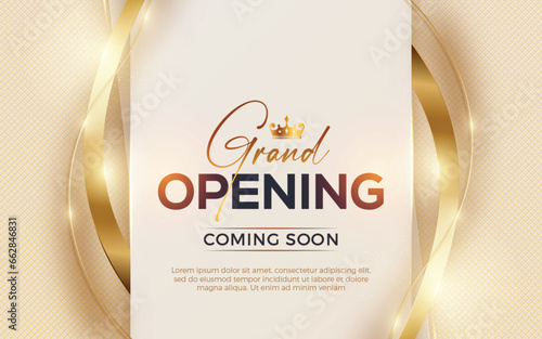 Grand opening luxury invitation design template with glitter light effects, golden elements and 3d editable text effect
