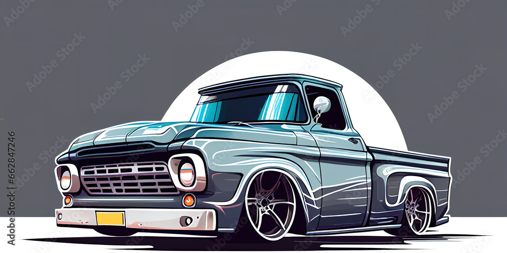 illustration of a muscle cars pickup in vector design, simplicity design of muscle truck - obrazy, fototapety, plakaty 