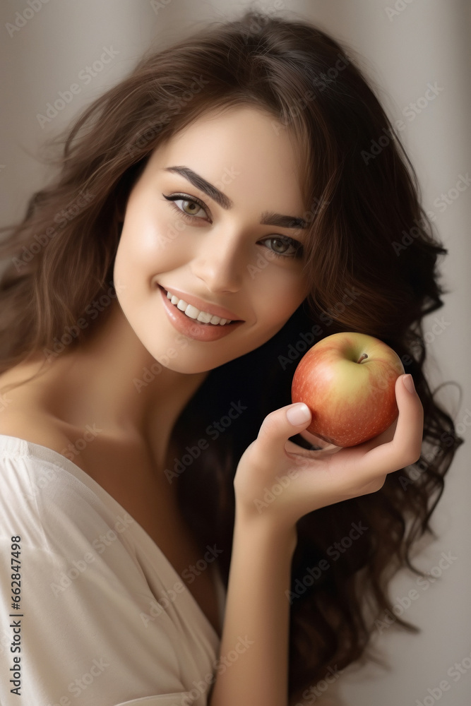 Beautiful woman showing red apple fruit. Beautiful woman showing red apple fruit.