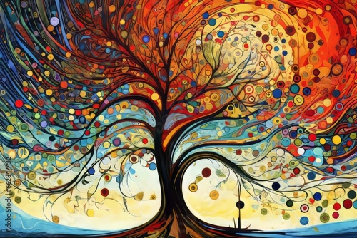 Drzewo Grafika kolorowa surrealistyczna obraz Generative AI #662847432