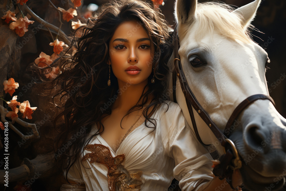 Beautiful woman doing horse riding
