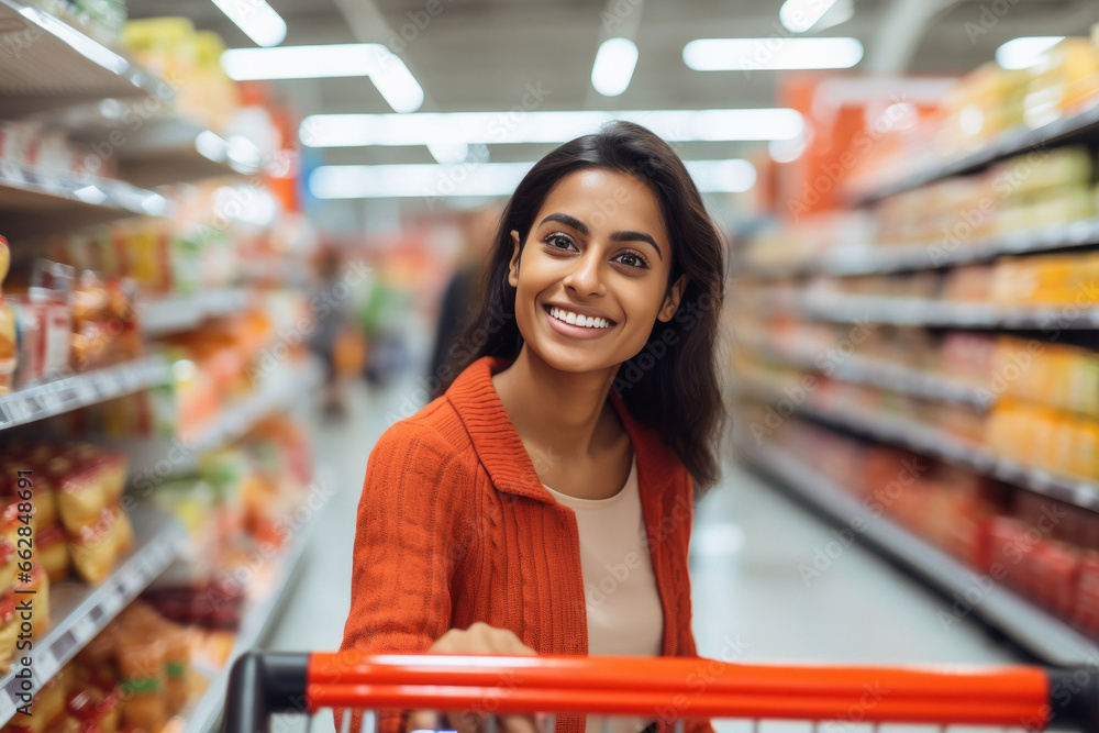 Indian woman smiling while shopping