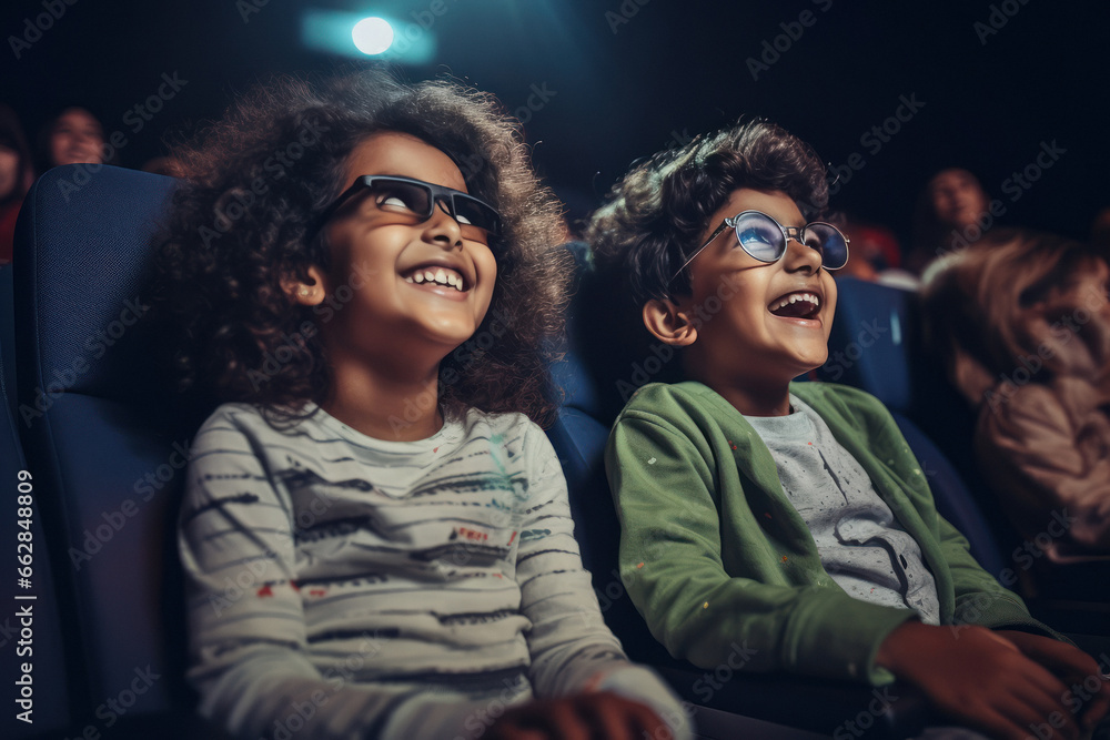 little children enjoying movie in cinema hall little children enjoying movie in cinema hall