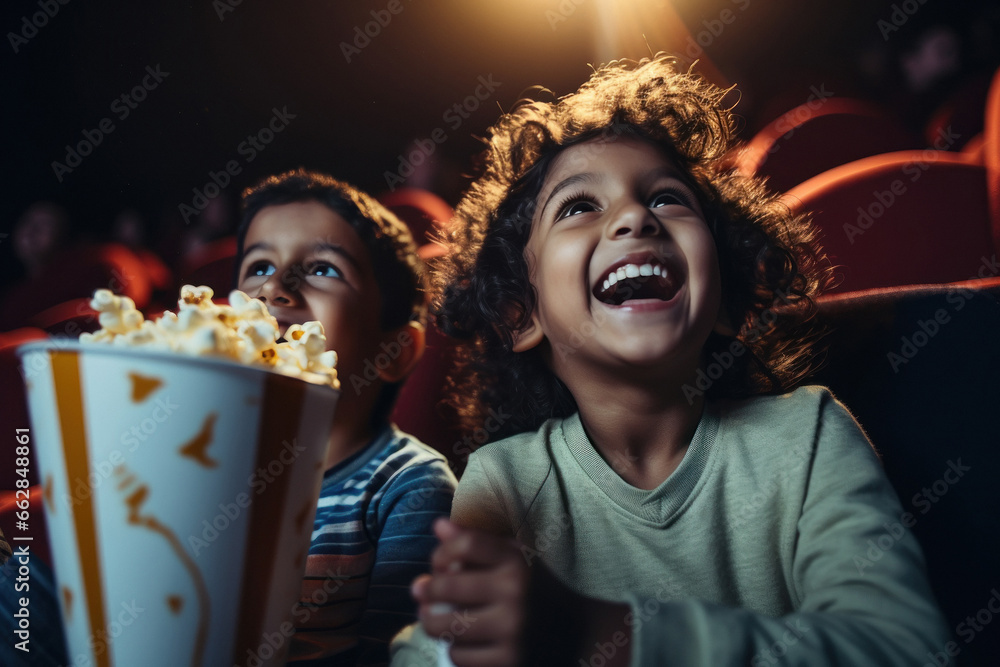 little children enjoying movie in cinema hall