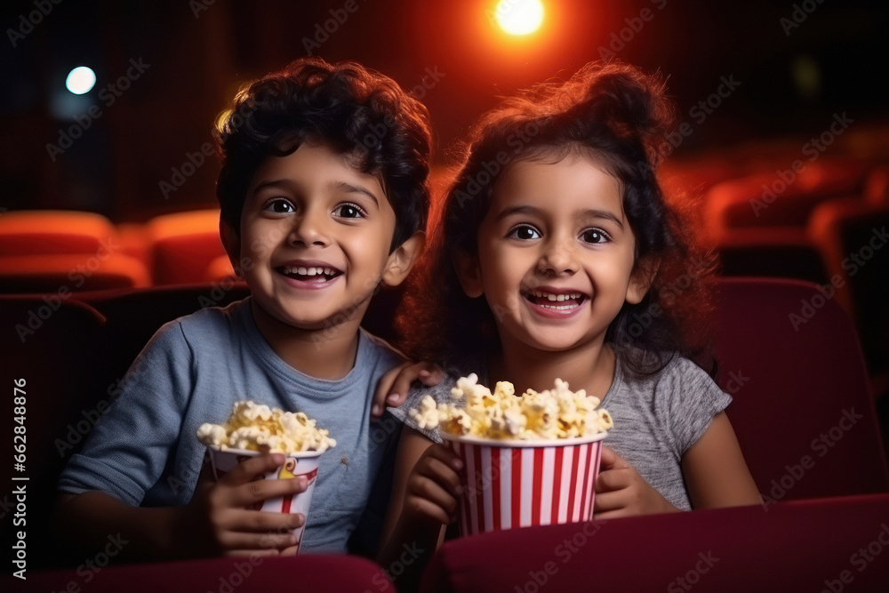 little children enjoying movie in cinema hall