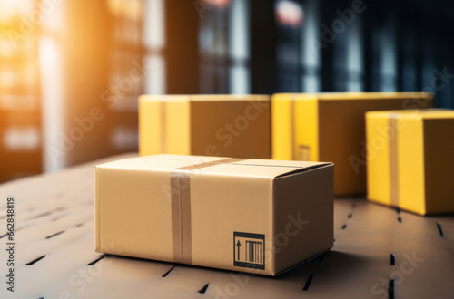 Parcels or gifts piled on table. Delivery concept. © AllistairBot/Peopleimages - AI