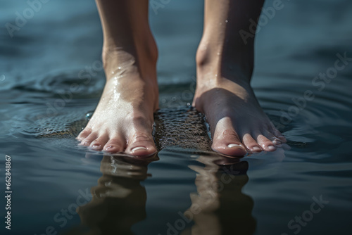 Close - up realistic photograph of female toes, feet on tiptoe