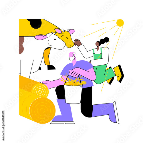 Roughages isolated cartoon vector illustrations. Group of farmers with pasture forages, agribusiness industry, agricultural input sector, hays and silages for livestock feeding vector cartoon.