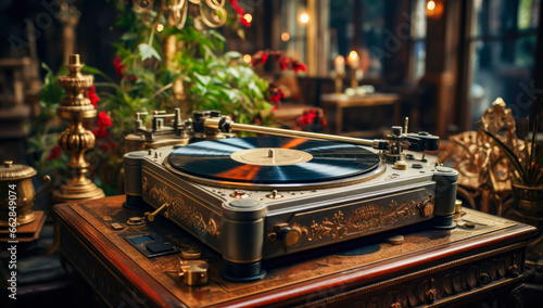 old vinyl player on a turntable