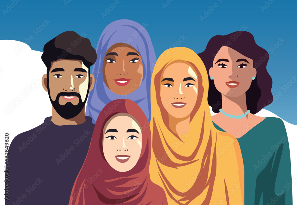 people, multiracial, multicultural man and women with smiles on their faces against the background of a clear sky. Life without war. Vector group, equality and unity concept. Independence and freedom people, multiracial, multicultural man and women with smiles on their faces against the background of a clear sky. Life without war. Vector group, equality and unity concept. Independence and freedom