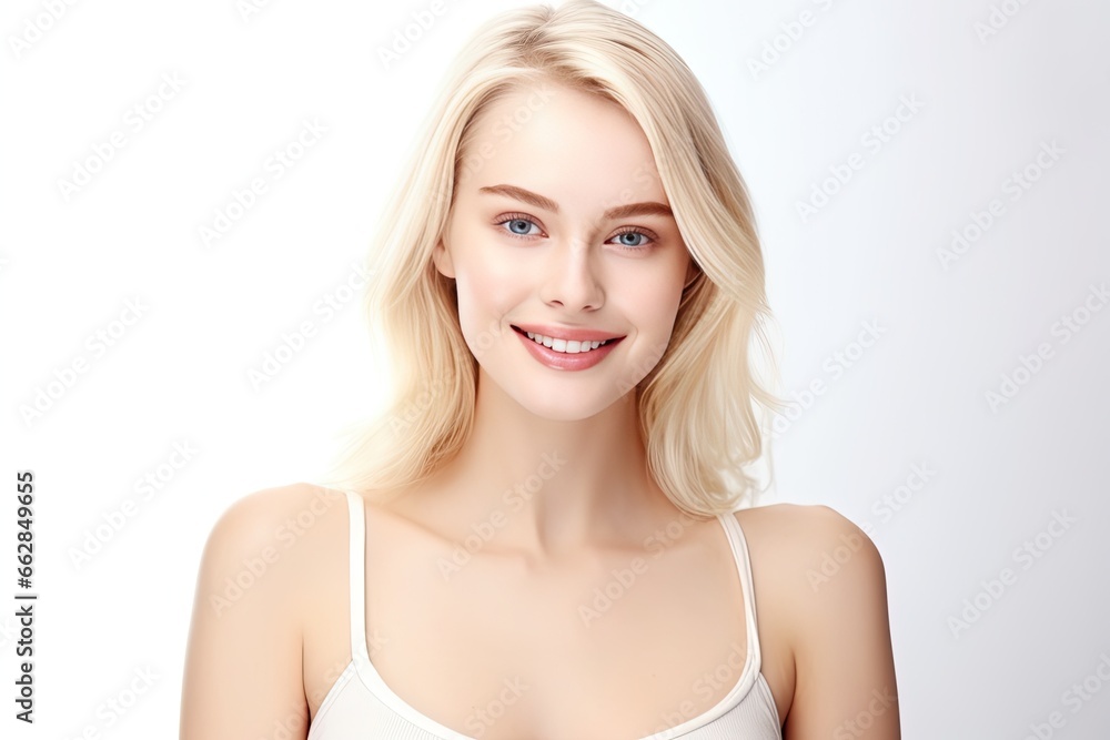 Portrait of a happy, confident, and healthy Caucasian woman with glowing skin and positivity. Generative AI Portrait of a happy, confident, and healthy Caucasian woman with glowing skin and positivity. Generative AI