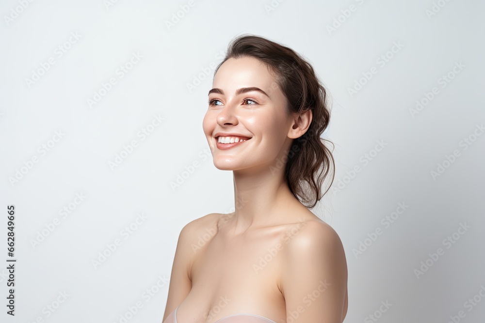 Portrait of a happy, confident, and healthy Caucasian woman with glowing skin and positivity. Generative AI Portrait of a happy, confident, and healthy Caucasian woman with glowing skin and positivity. Generative AI