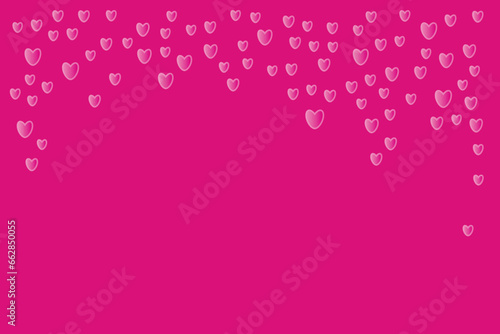 Pink hearts like confetti falling from top to bottom forming frame Free space design text Tender romantic background Wedding birthday Winter holidays Magenta mood Greeting card Invitation Banner party