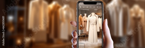 AI-styled ensemble suggestions on smartphone: fashion-forward online shopping experience close-up photo