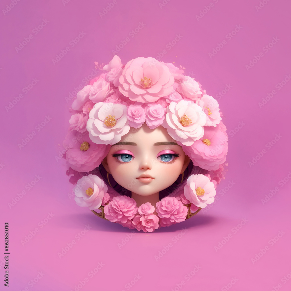 Cute girl character designed with round flowers Suitable for vertical or horizontal collage Cute girl character designed with round flowers Suitable for vertical or horizontal collage