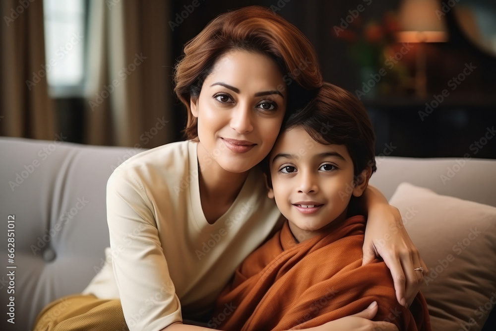 Indian mom at home with her cute son. Indian mom at home with her cute son.