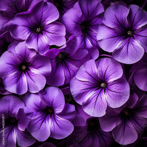 Petunia Patterns: Purple petunias laid in a distinct pattern, creating rhythm and flow against the backdrop © Filip