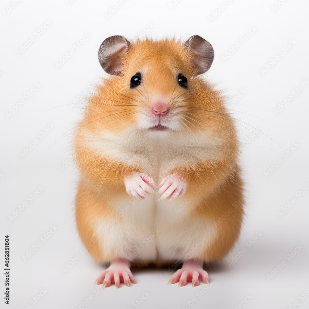 Close up a gray Hamster, Angle to capture the whole body, studio photo, White background Close up a gray Hamster, Angle to capture the whole body, studio photo, White background