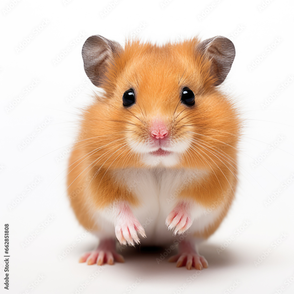 Close up a gray Hamster, Angle to capture the whole body, studio photo, White background Close up a gray Hamster, Angle to capture the whole body, studio photo, White background