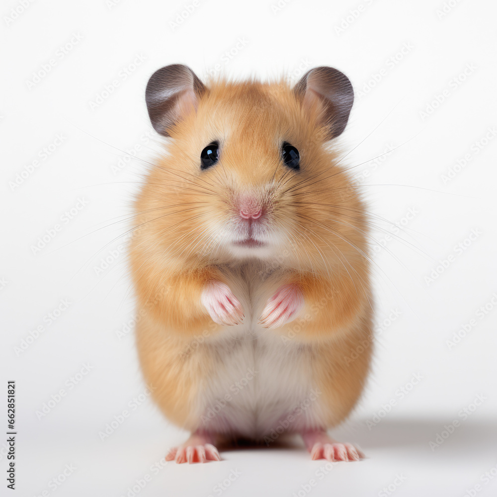 Close up a gray Hamster, Angle to capture the whole body, studio photo, White background Close up a gray Hamster, Angle to capture the whole body, studio photo, White background
