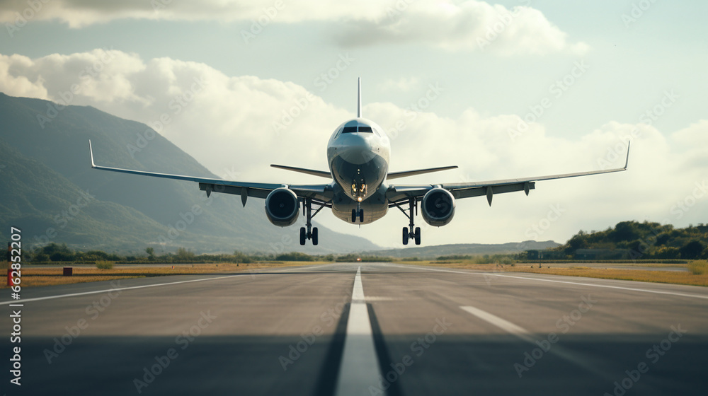 Naklejka premium airplane landing on the runway