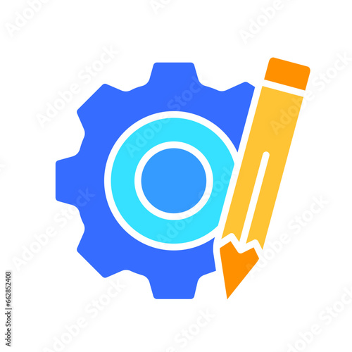 Gear with handle line icon. Settings, options, adjustment, calibration, functionality, repair. Vector color icon on white background for business and advertising.