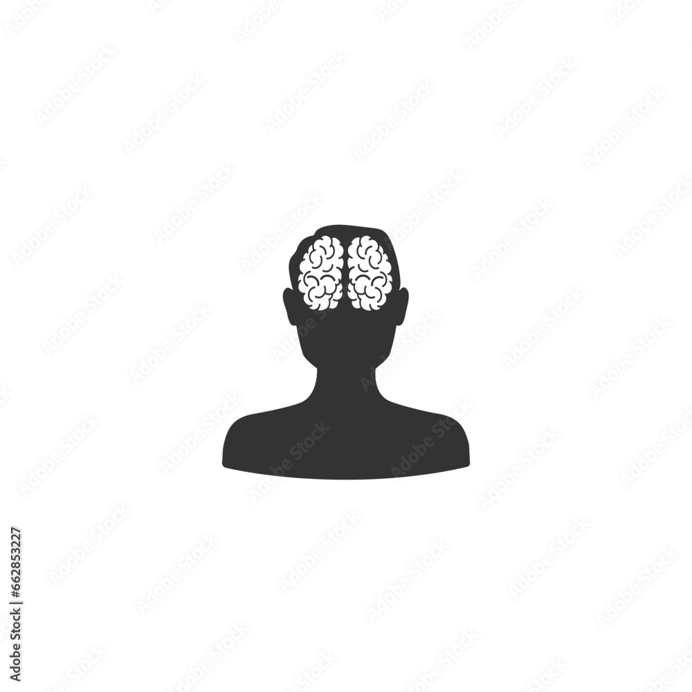 Head with brain vector icon in flat Head with brain vector icon in flat