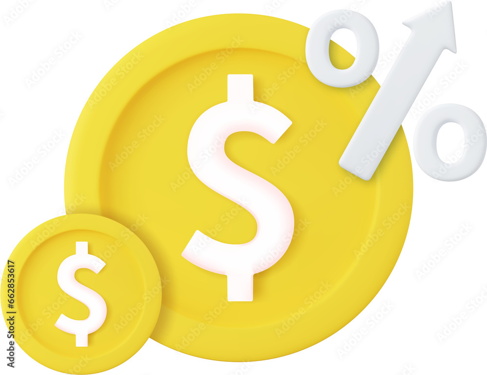 3D Dollar coins and increasing arrow. 3D Dollar coins and increasing arrow.