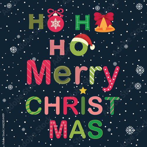 Ho Ho Ho Merry Christmas lettering. Typographic holidays greeting card for Christmas and New year. Vector illustration