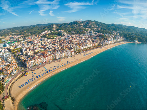 Lloret de Mar on the Costa Brava of Girona images of the beach, main panoramic from the air with drone photo