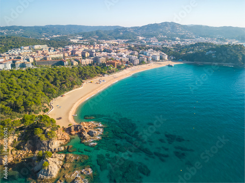 Lloret de Mar on the Costa Brava of Girona images of the beach, main panoramic from the air with drone © Osvaldo Mussi