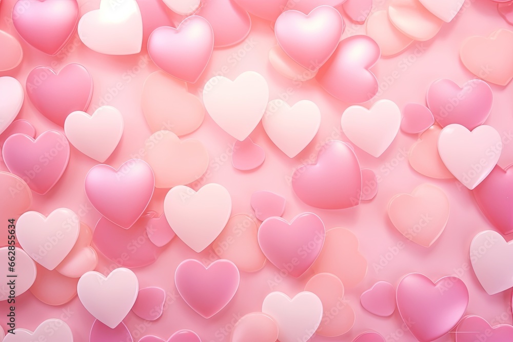 Heart-shaped Elements in Various Shades of Pink on a Scattered Background