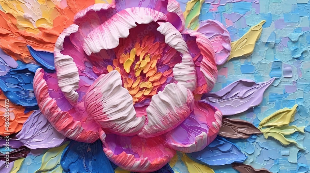 Generative AI, Oil painting of flowers on canvas. Beautiful abstract colorful flowers. Macro impasto painting.
Generative AI, Oil painting of flowers on canvas. Beautiful abstract colorful flowers. Macro impasto painting.