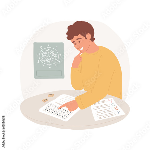 Numerology isolated cartoon vector illustration. Dreaming numerologist predicting the future, having spiritual hobby, hands-on activity, magic of numbers, doing prophecy vector cartoon.