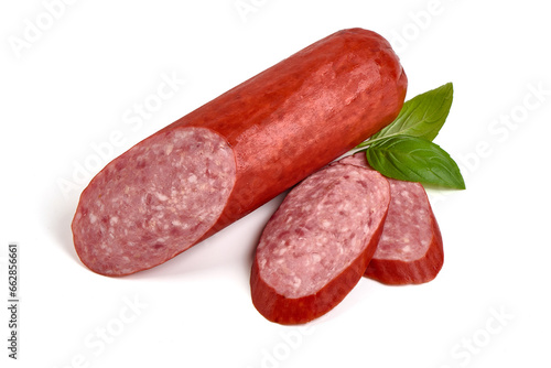Sausage Salami, isolated on white background.