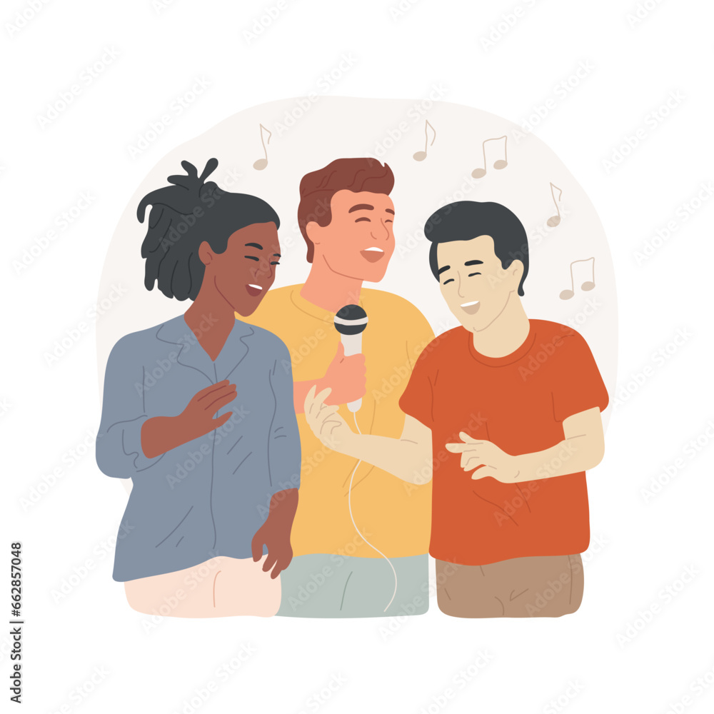 Singing isolated cartoon vector illustration. Smiling people singing together, enjoying entertainment with friends, making sounds, having common hobby, hands-on activity vector cartoon. Singing isolated cartoon vector illustration. Smiling people singing together, enjoying entertainment with friends, making sounds, having common hobby, hands-on activity vector cartoon.